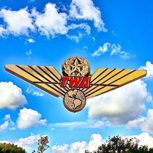 TWA Airlines Junior Pilot Gold Tone Badge Pin Brooch Vintage 80's PLASTIC